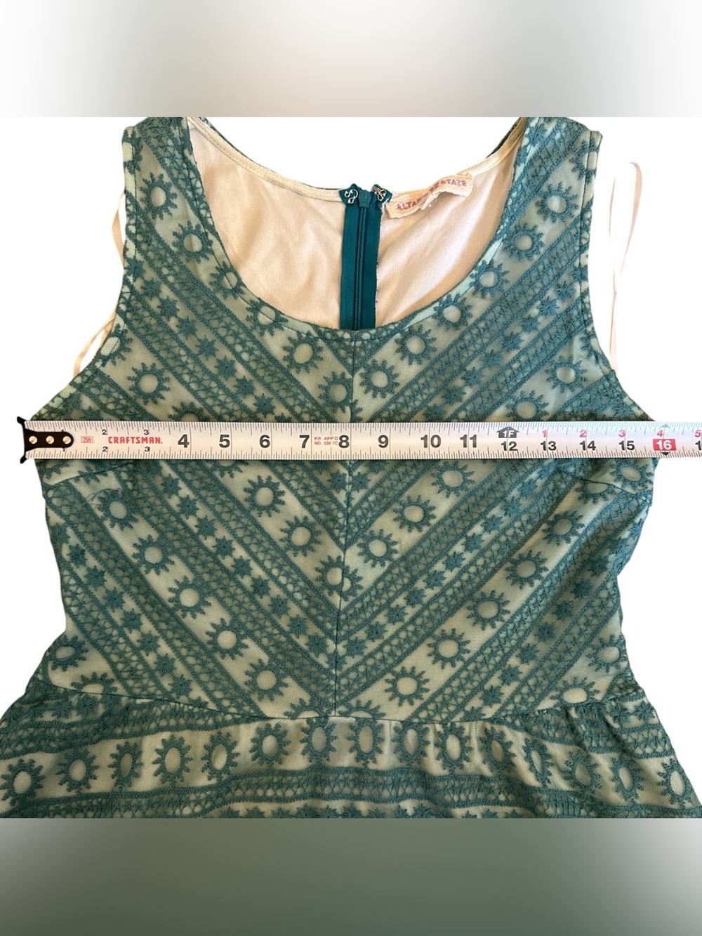 Altar’d State Teal Lace Fit & Flare Dress Sleeveless Boho Chic Medium - Picture 7 of 9